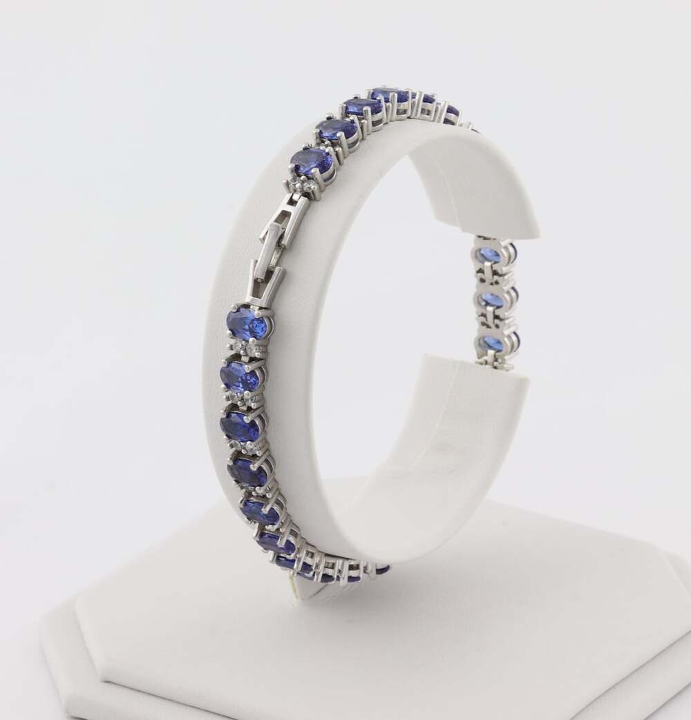Sterling Silver Natural Tanzanite & Cubic Zirconia Tennis Bracelet 7 1/4" inch - Picture 4 of 8